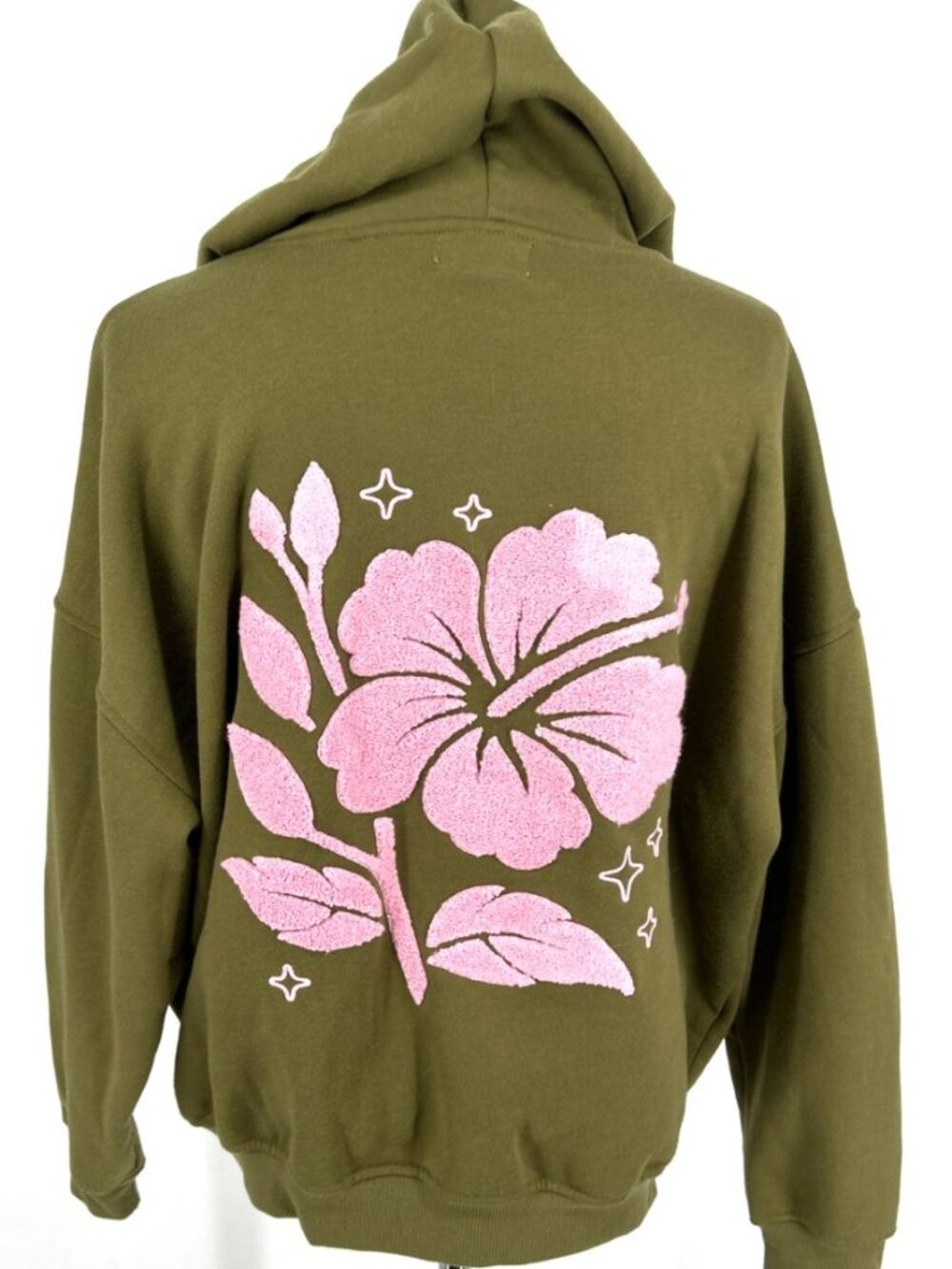 Love Theory Hoodie Womens Sz L Floral Green Pink Embroidered - Picture 6 of 8